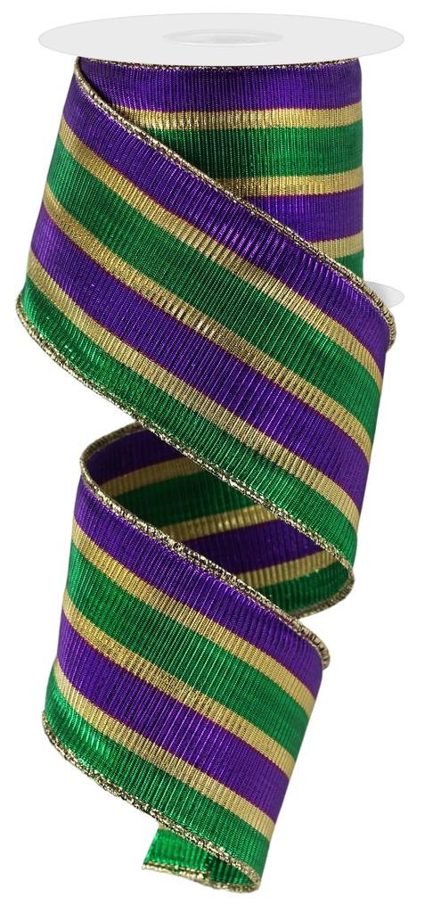 2.5" Metallic Mardi Gras Stripe Ribbon - 10yds - RGE1644AP - The Wreath Shop