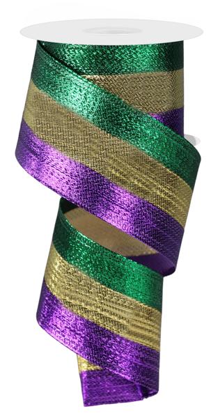 2.5" Metallic Mardi Gras Tri - Stripe Ribbon - 10yds - RGA8988 - The Wreath Shop