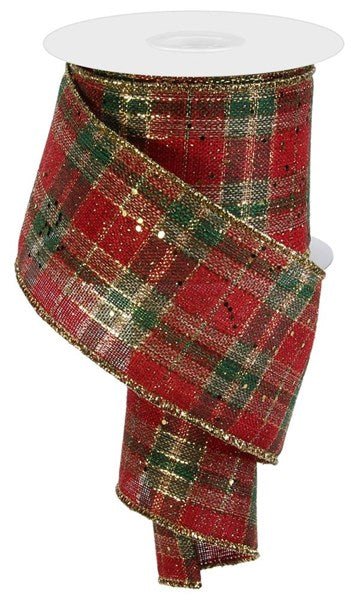 2.5" Metallic Plaid w/Hex Glitter Ribbon: Red/Green/Gold - 10yds - RGE128608 - The Wreath Shop