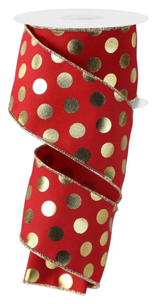 2.5" Metallic Polka Dot Ribbon: Red/Gold - 10yds - RGE166236 - The Wreath Shop