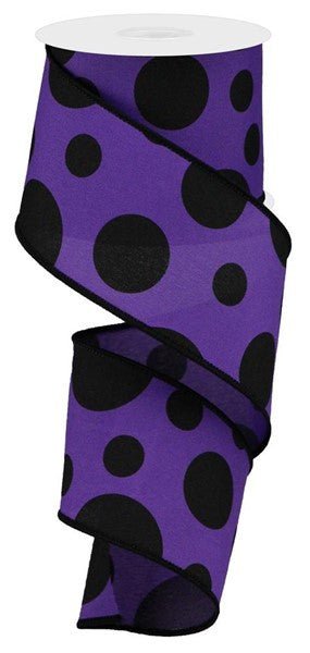 2.5" Multi-Size Polka Dot Ribbon: Purple/Black - 10yds - RGA194323 - The Wreath Shop