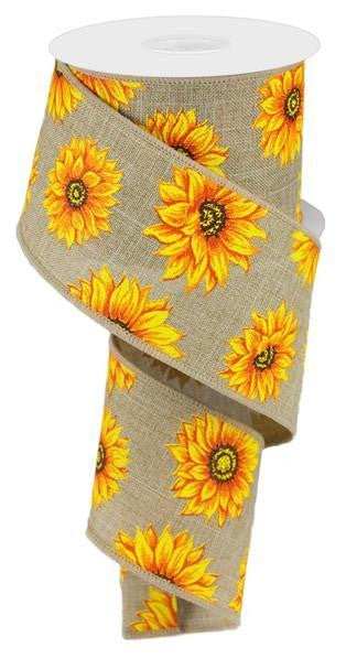 2.5" Multi Sunflower Ribbon: Beige - 10yds - RG01873CJ - The Wreath Shop