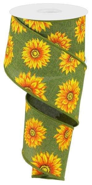 2.5" Multi Sunflower Ribbon: Moss Green - 10yds - RG0187344 - The Wreath Shop