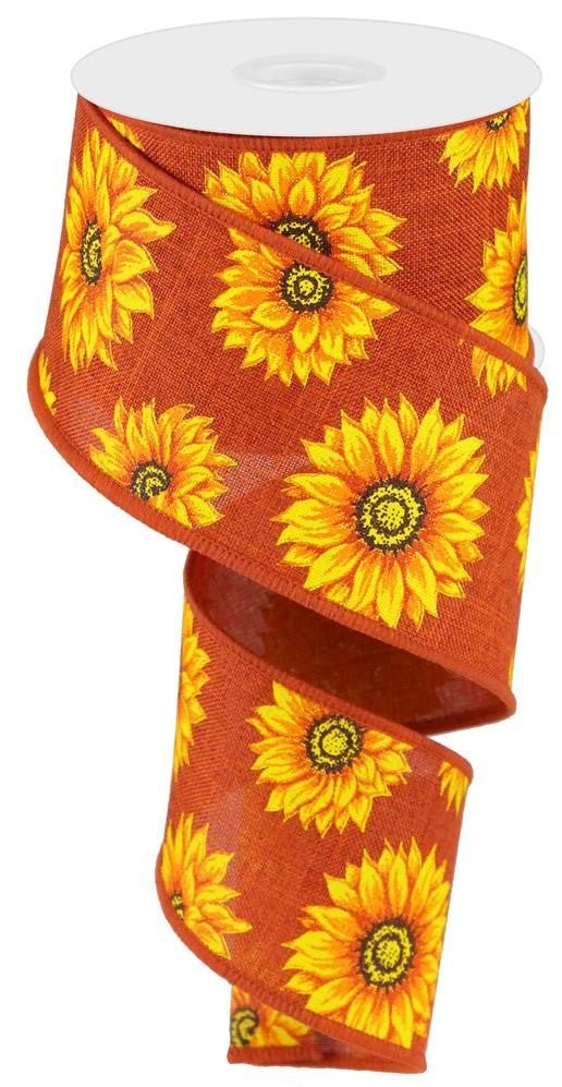 2.5" Multi Sunflower Ribbon: Rust - 10yds - RG0187358 - The Wreath Shop