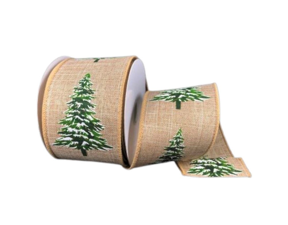 2.5" Natural Snowy Tree Ribbon - 10yds - 71199-40-15 - The Wreath Shop