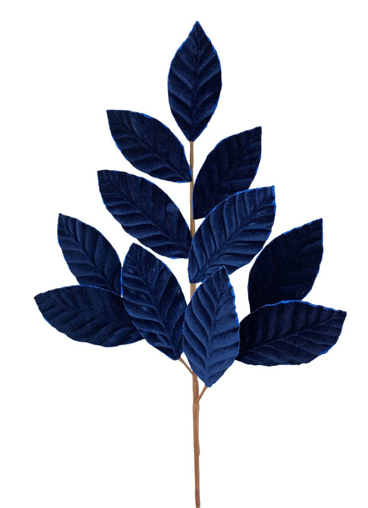 25" Navy Blue Velvet Magnolia Leaf Spray - 85361NVBL - The Wreath Shop