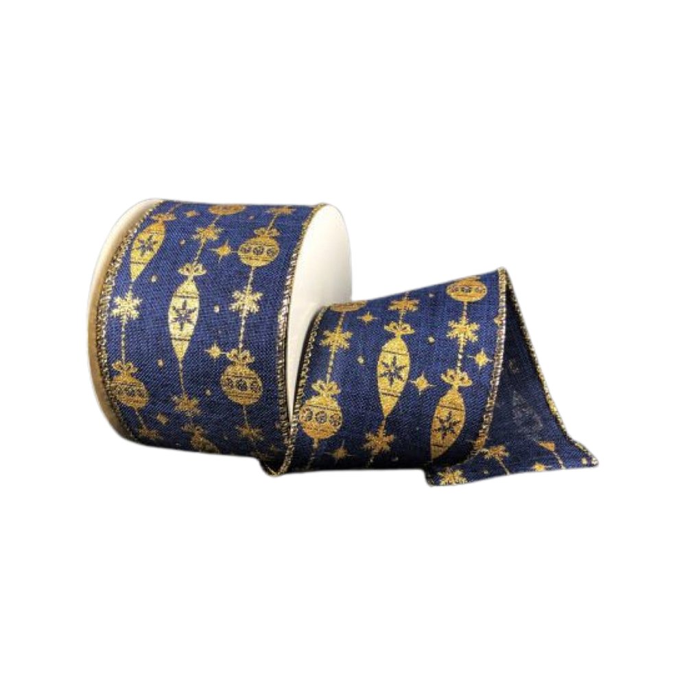 2.5" Navy/Gold Christmas Ornament Ribbon - 10yds - 71164-40-27 - The Wreath Shop