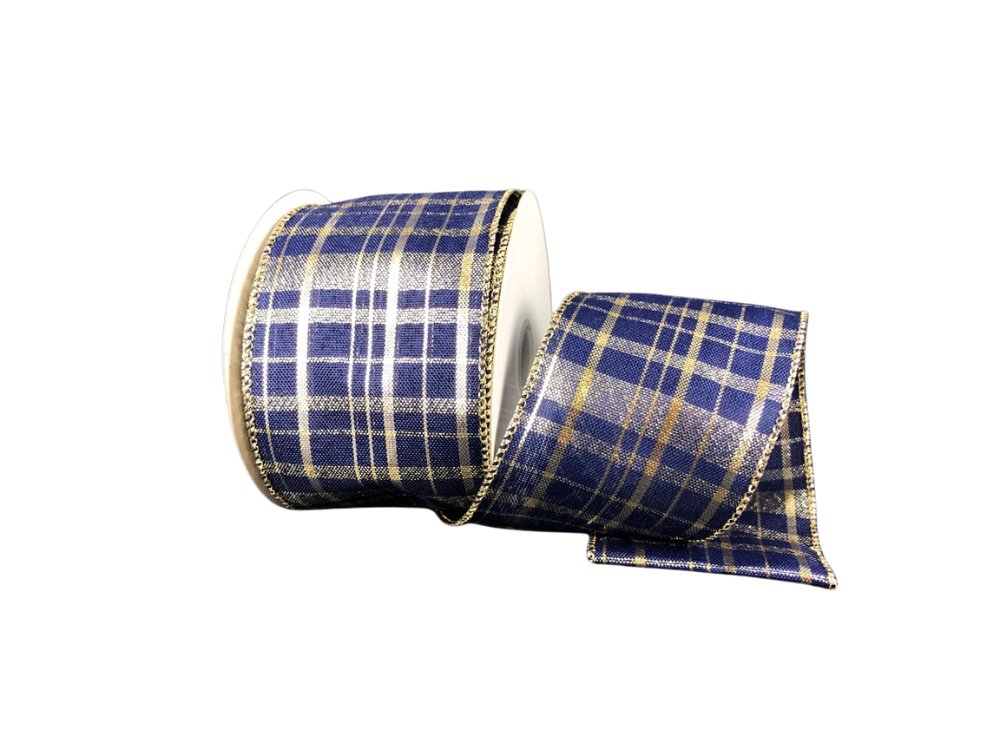 2.5" Navy/Metallic Gold Plaid Ribbon - 10yds - 72044 - 40 - 27 - The Wreath Shop