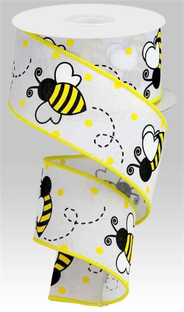2.5" New Bumblebee Dot Ribbon: White - RGA131927 - The Wreath Shop