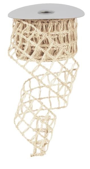 2.5" Open Weave Jute Netting Ribbon: Cream - 10Yds - RW5804C2 - The Wreath Shop