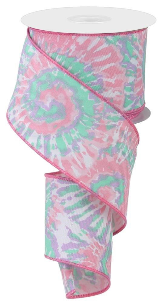 2.5" Pastel Tie Dye Ribbon: Pink/Mint/Lav - 10yds - RGE1235AN - The Wreath Shop