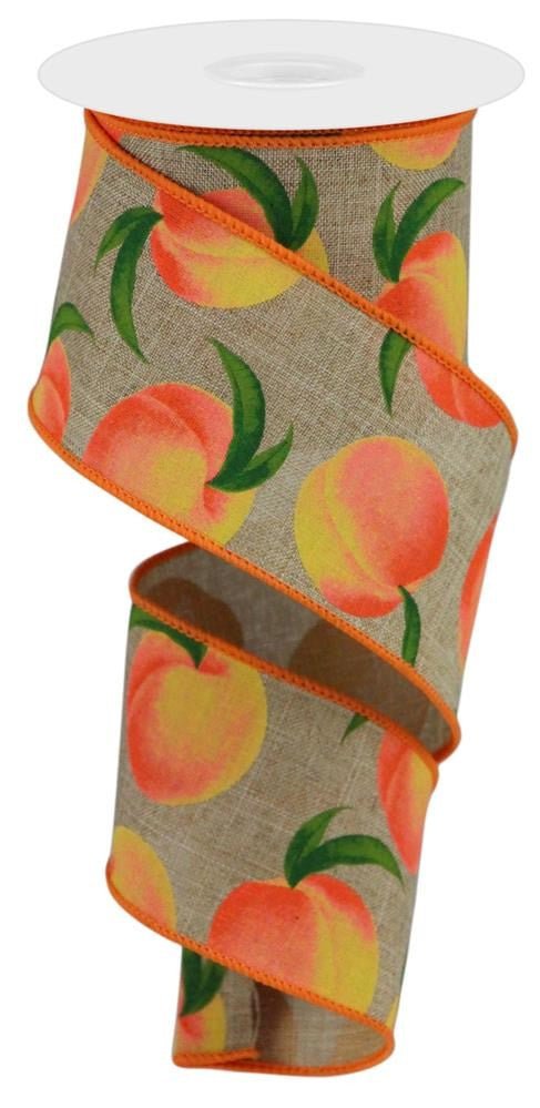 2.5" Peach Print Ribbon: Beige - 10yds - RGC122401 - The Wreath Shop