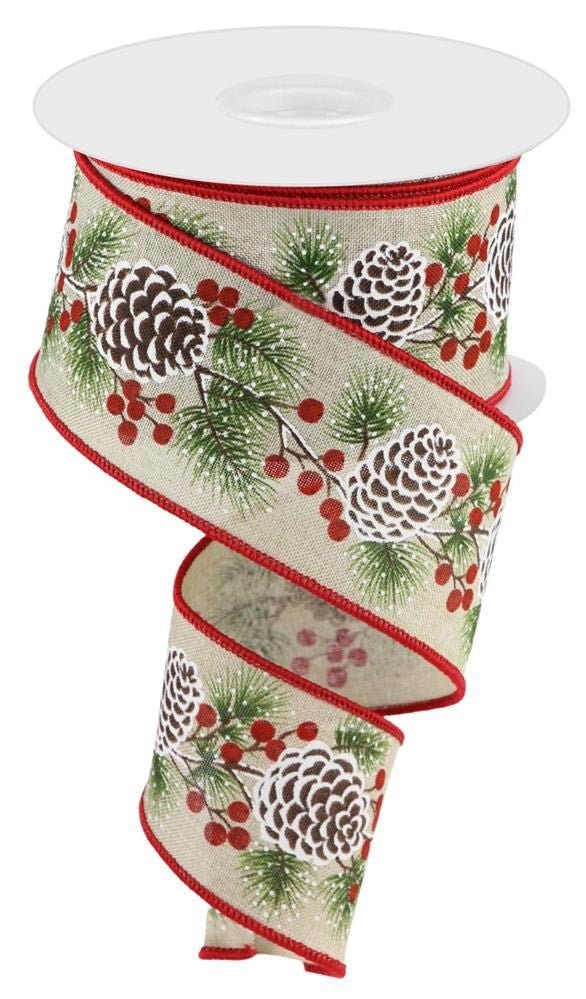 2.5" Pinecone Berry Ribbon: Light Natural - RGC167418 - The Wreath Shop