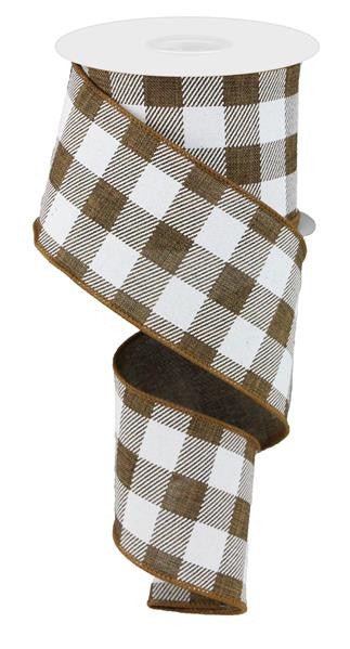 2.5" Plaid Check Ribbon: Brown/White - 10yds - RG0180004 - The Wreath Shop