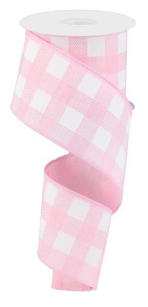 2.5" Plaid Check Ribbon: Lt Pink/White - 10yds - RG0180015 - The Wreath Shop