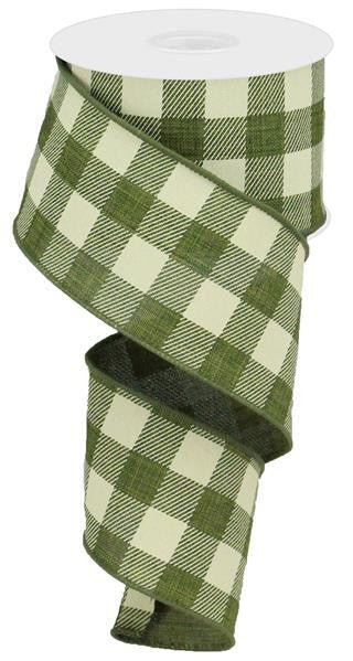 2.5" Plaid Check Ribbon: Moss Green/Ivory - 10yds - RG01800TW - The Wreath Shop