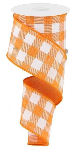2.5" Plaid Check Ribbon: Orange/White - 10yds - RG0180020 - The Wreath Shop