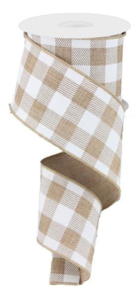 2.5" Plaid Check Ribbon: Tan/White - 10yds - RG01800JW - The Wreath Shop