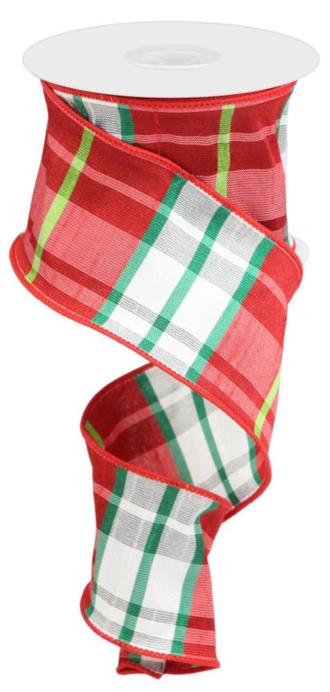 2.5" Plaid Dupioni Ribbon: Red/Emerald/Wht/Lime - 10yds - RGC1332YX - The Wreath Shop