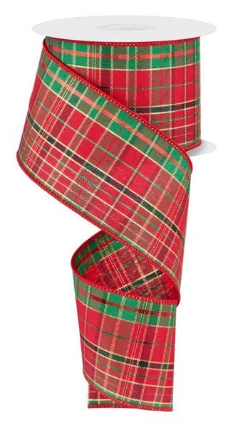 2.5" Plaid Ribbon: Red/Green/Gold - 10yds - RGA1441 - The Wreath Shop