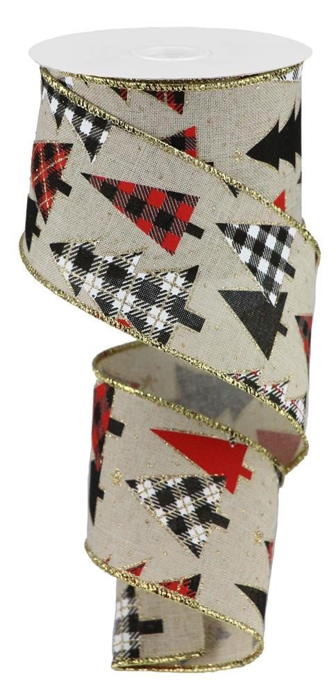 2.5" Plaid Tree Ribbon: Tan/Blk/Wht/Red - RGB10573K - The Wreath Shop