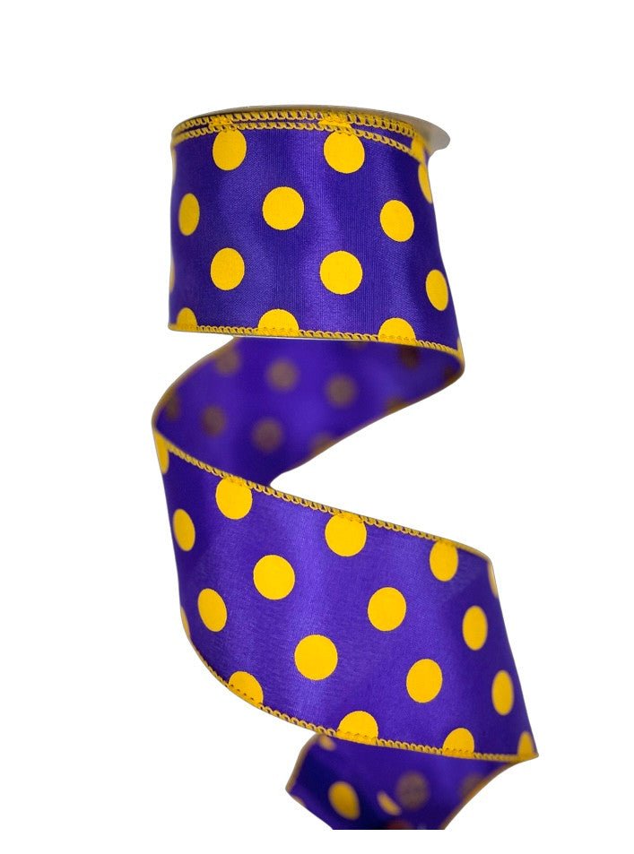 2.5" Polka Dot Ribbon: Purple/Yellow Gold - 10yds - U307-1149 - The Wreath Shop