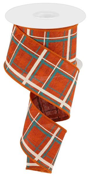 2.5" Printed Plaid Ribbon: Rust/Turquoise/Lt Natural - 10yds - RGC154174 - The Wreath Shop