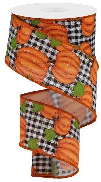 2.5" Pumpkin Patch Ribbon: White/Black Check - 10yds - RGA148027 - The Wreath Shop