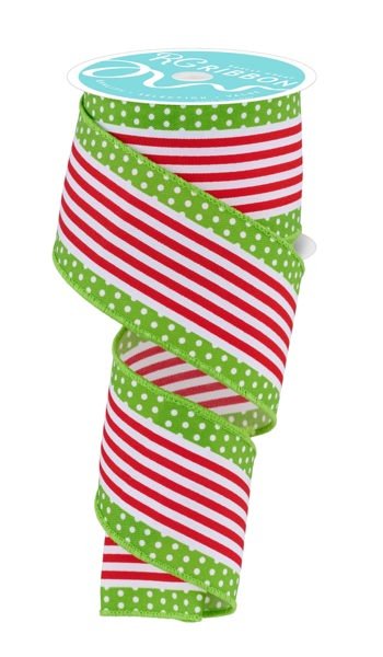 2.5" Red/White Stripe Lime Dot Edge Ribbon - 10yds (Copy) - RGF1301T9 - The Wreath Shop