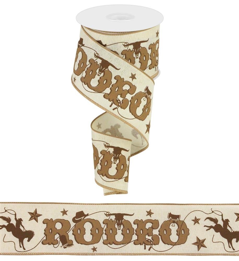 2.5" Rodeo Ribbon: Cream/Brown - 10yds - RGC1885C2 - The Wreath Shop