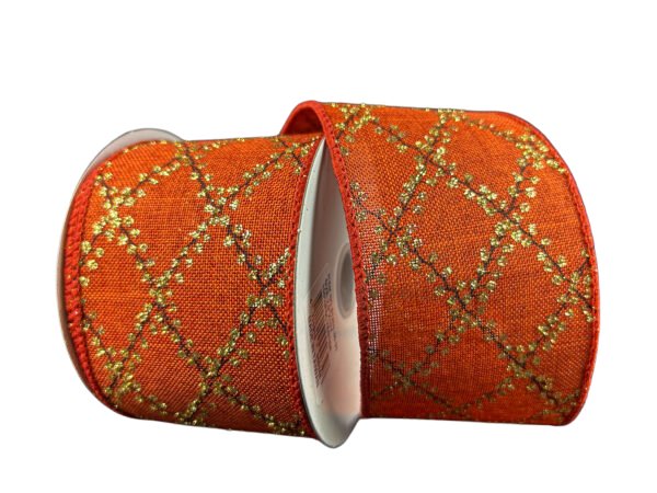 2.5" Rust/Gold Diamond Pattern Linen Ribbon - 10yds - 61402 - 40 - 31 - The Wreath Shop