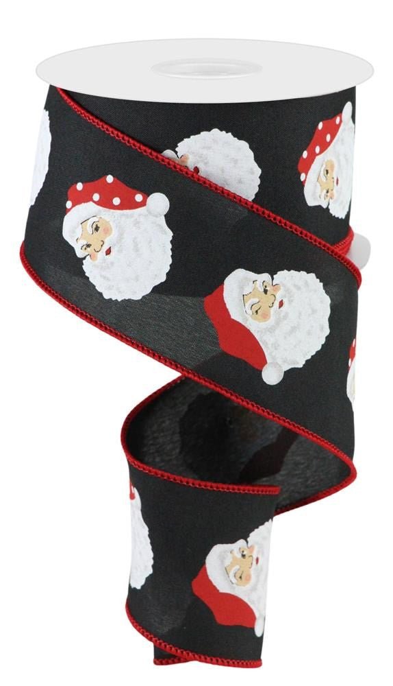 2.5" Santa Head Ribbon: Black/Red/Wht - RGC165002 - The Wreath Shop