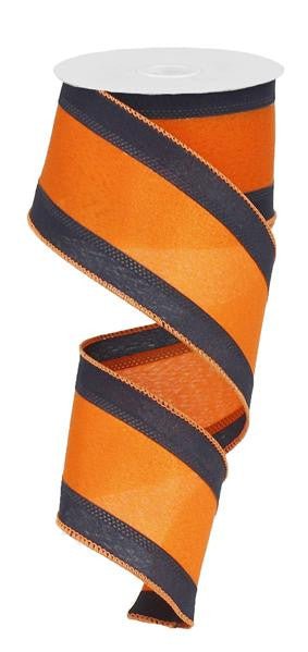 2.5" Satin Tri-Stripe Ribbon: Navy/Orange - 10Yds - RN5272CF - The Wreath Shop