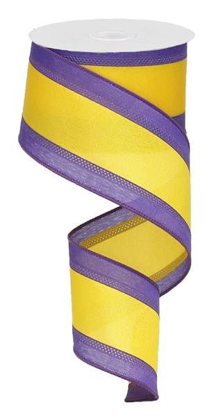 2.5" Satin Tri-Stripe Ribbon: Purple/Golden Yellow - 10Yds - RN5272CN - The Wreath Shop