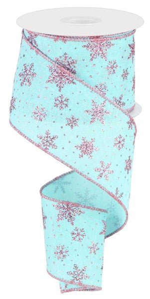 2.5" Scattered Glitter Snowflake Ribbon: Ice Blue/Pink - 10yds - RGC1875H1 - The Wreath Shop