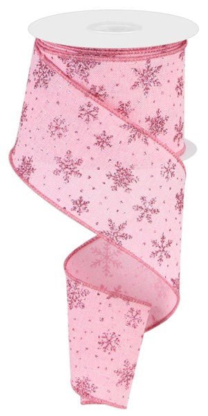 2.5" Scattered Glitter Snowflake Ribbon: Lt Pink/Pink - 10yds - RGC187515 - The Wreath Shop