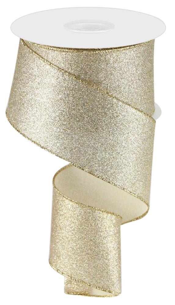 2.5" Shimmer Glitter Ribbon: Champagne - 10yds - RGC159744 - The Wreath Shop