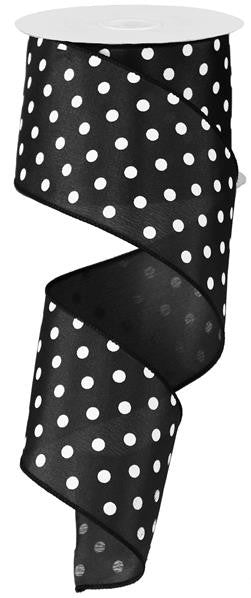 2.5" Small Polka Dot Ribbon: Black/White- 10yds - RG100202 - The Wreath Shop