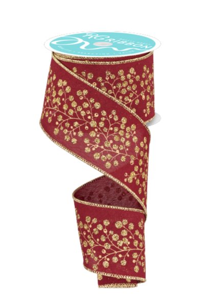 2.5" Snow Berry on Burgundy Faux Royal Burlap Ribbon - 10yd - RGF126305 - The Wreath Shop