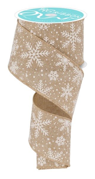 2.5" Snowflakes on Linen Ribbon: Buff - 10yds - RGE141418 - The Wreath Shop