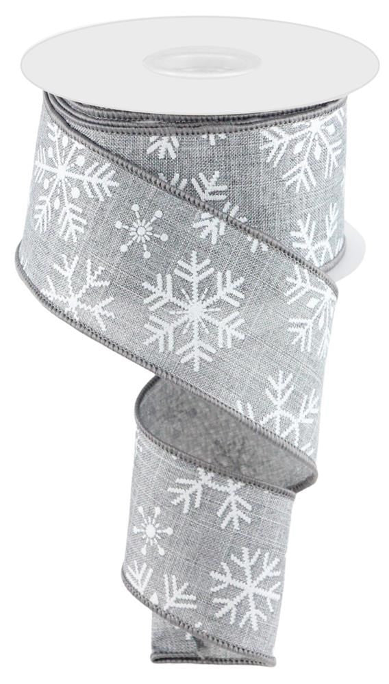 2.5" Snowflakes on Linen Ribbon: Grey - 10yds - RGC141910 - The Wreath Shop
