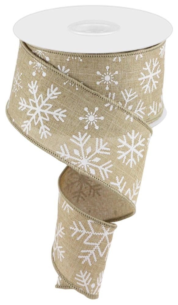 2.5" Snowflakes on Linen Ribbon: Lt Beige - 10yds - RGC141901 - The Wreath Shop