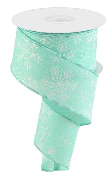 2.5" Snowflakes on Linen Ribbon: Mint - 10yds - RGC1419AN - The Wreath Shop