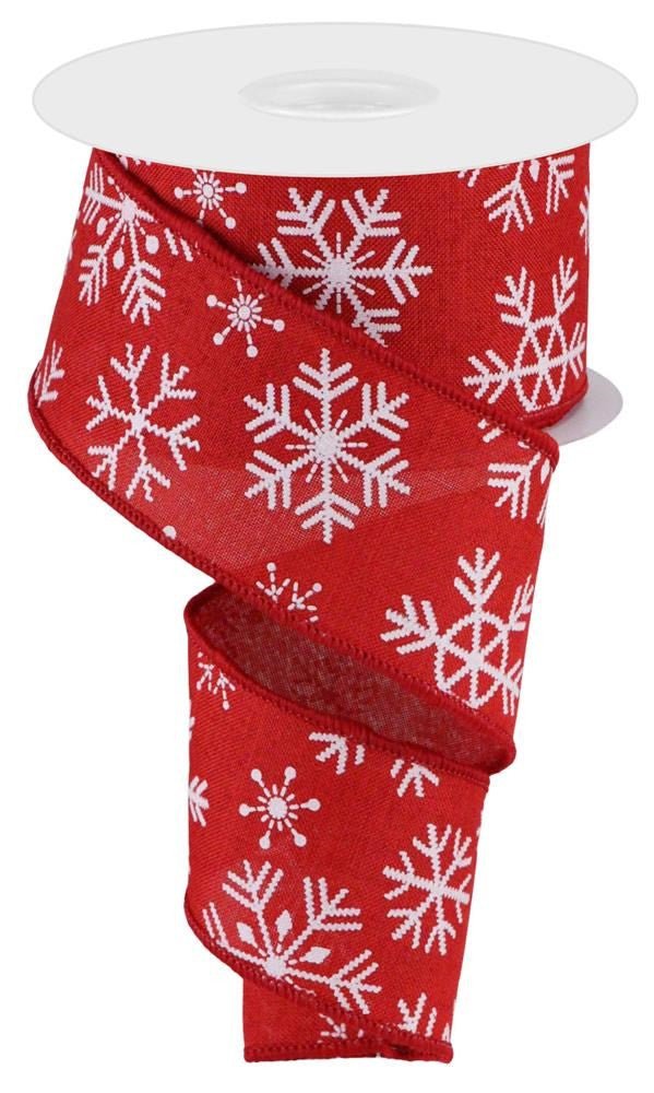 2.5" Snowflakes on Linen Ribbon: Red - 10yds - RGC1425 - The Wreath Shop