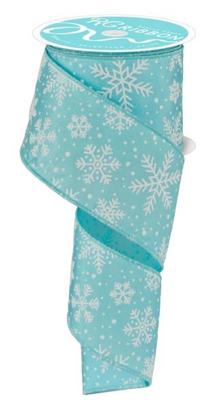 2.5" Snowflakes on Satin Ribbon: Ice Blue - 10yds - RGE1412H1 - The Wreath Shop
