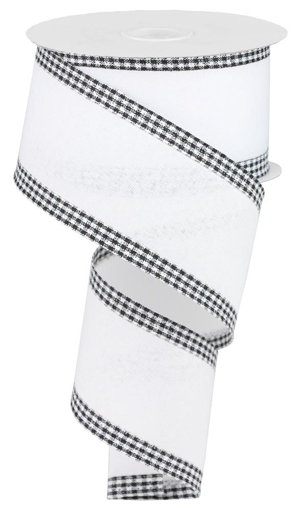 2.5" Solid Linen Gingham Edge Ribbon: White/Blk - RGA1099WK - The Wreath Shop