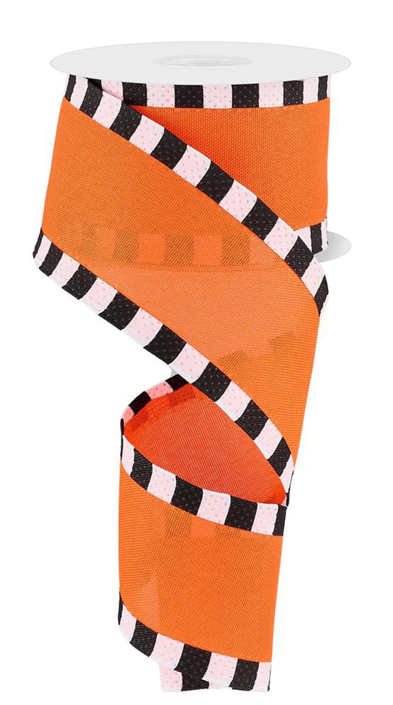 2.5" Solid Orange/Stripe Edge Ribbon: Black/White - 10yds - RGC8135P2 - The Wreath Shop