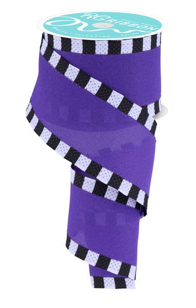 2.5" Solid Purple/Stripe Edge Ribbon: Black/White - 10yds - RGC813523 - The Wreath Shop