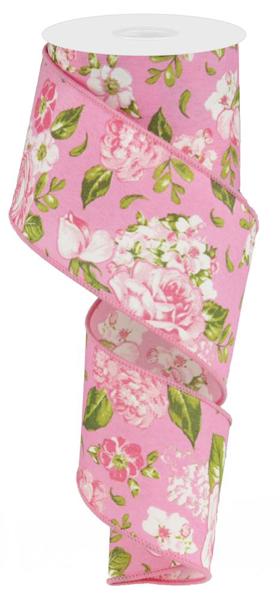 2.5" Spring Floral Ribbon: Pink - 10yds - RG0172513 - The Wreath Shop