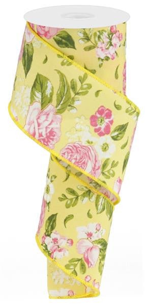 2.5" Spring Floral Ribbon: Yellow- 10yds - RG0172529 - The Wreath Shop